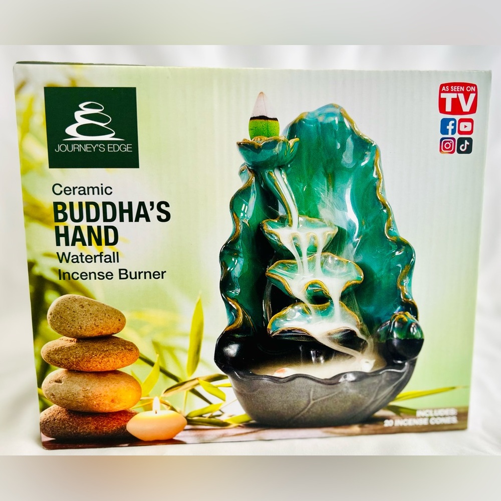 NIB Journey's End Ceramic Buddha's Hand Waterfall Incense Burner As Seen On TV